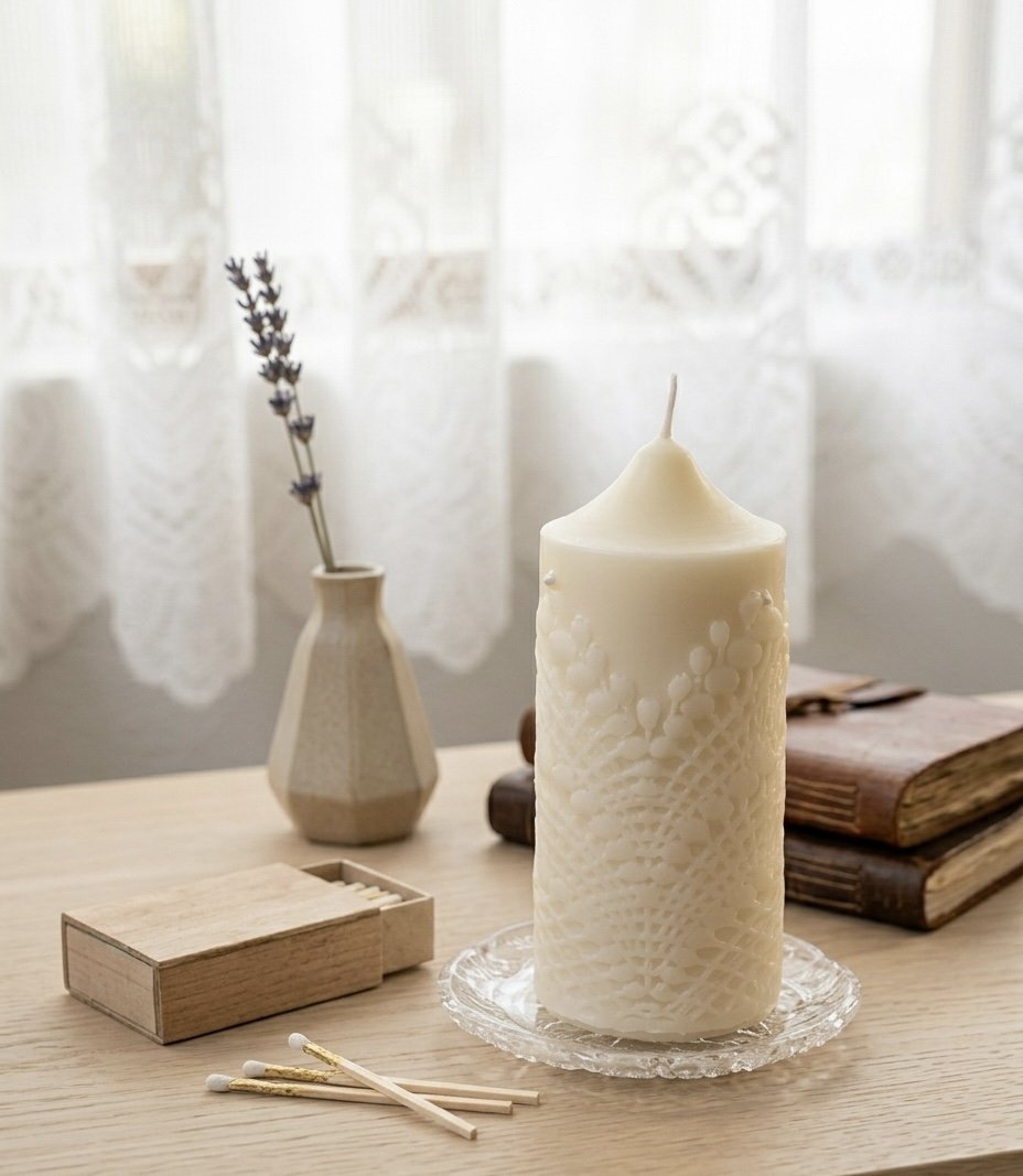 Ivory Lace Carved Candle